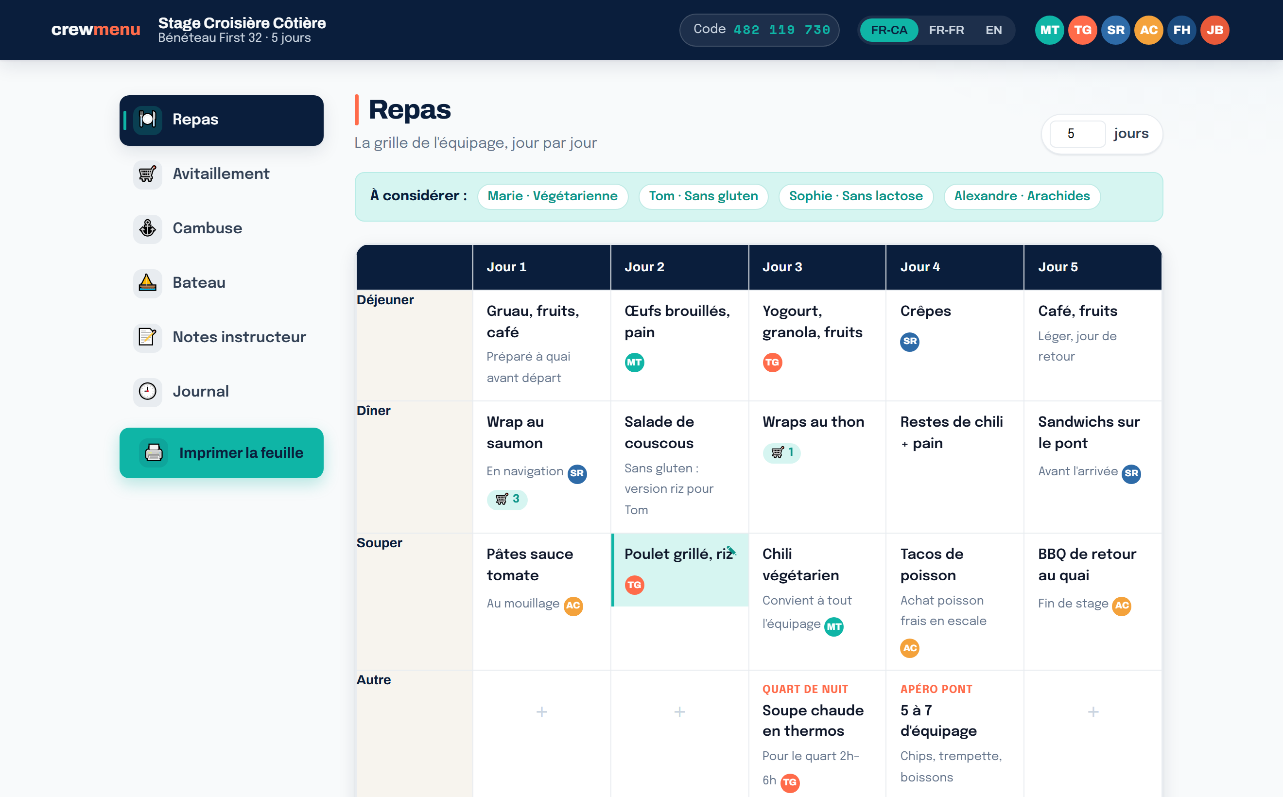 Repas — crewmenu